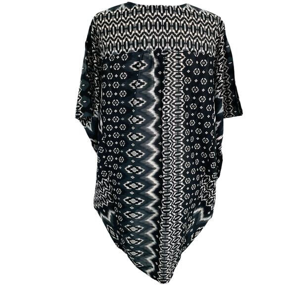 CARMEN MARC VALVO Resort Wear Black Top Tribal Aztec Oversize Swim Coverup XS/S - Picture 2 of 10